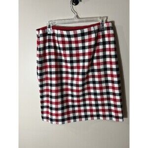 Talbots Wool Blend Skirt Size 8 White Red  Black Check Classic Casual Work